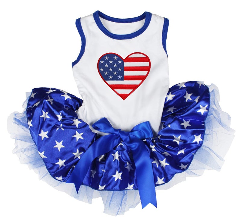 Petitebella USA Heart Puppy Dog Dress (White/Blue Stars, XXX-Large)